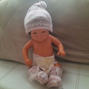 Baby Girl Hat/Booties Bundle Hand Knitted 0-3M